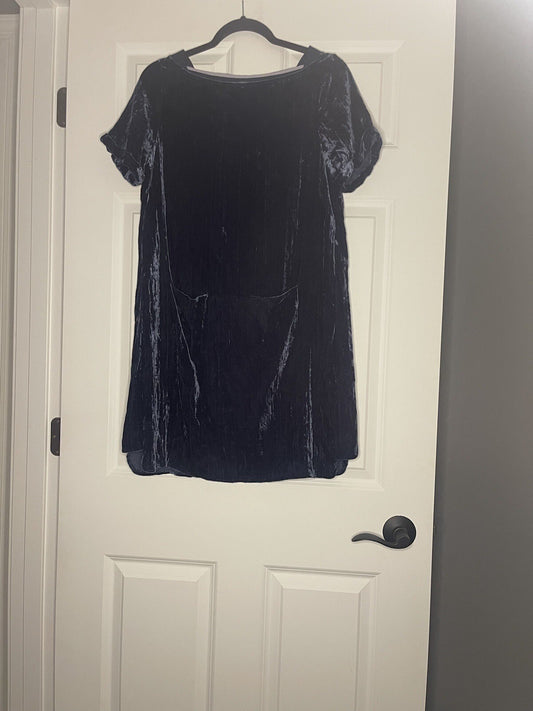 Anthropologie  Floreat Velvet Short Sleeve Dress XS Blue With Pockets