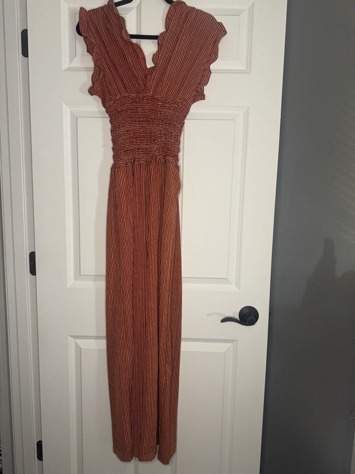 Max Studio Sleeveless Jumpsuit Small Orangish Red And Cream Print Nwt Msrp 118