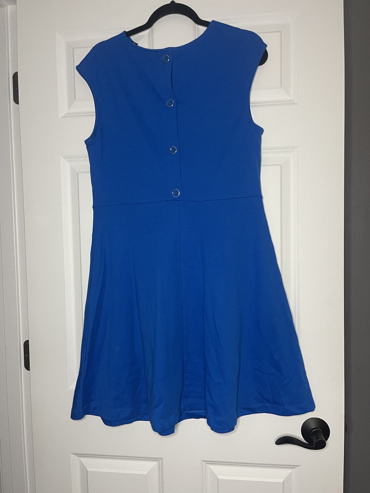 New York And Co Dress Blue Large W Decor Buttons Up Back 