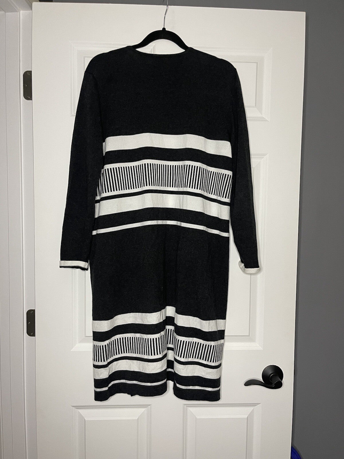 Allie and Rob cardigan medium charcoal white stripe