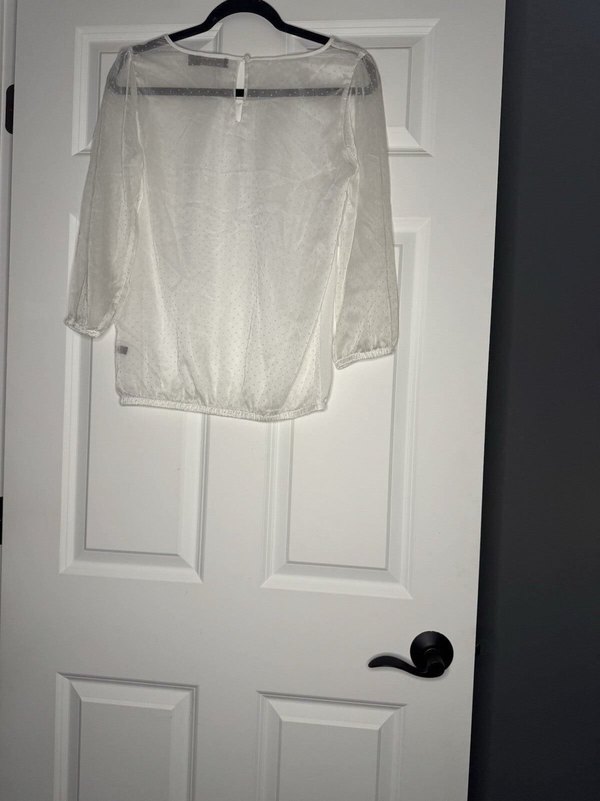The Limited 3/4 Sleeve Blouse XS White Sheer Polka Dot Sleeves 