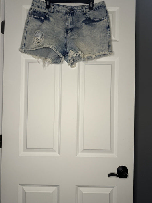 Crazy Train Jean Shorts Distressed Blue Acid Wash 13/31 