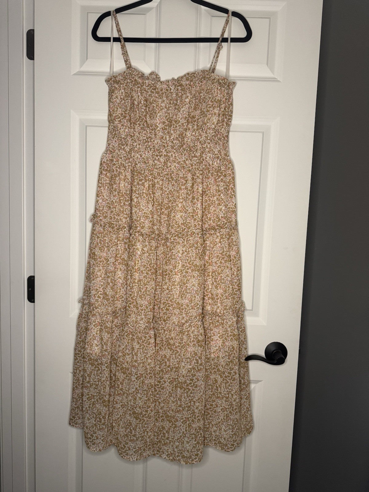 Pinch Sleeveless Dress Large Mustard Pink Lavender Print 