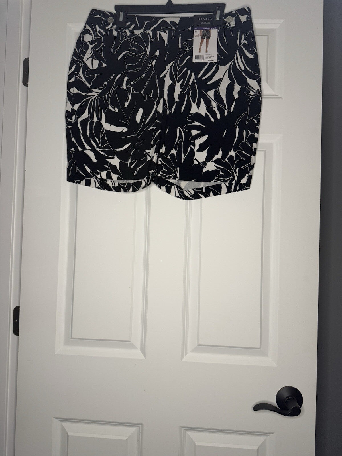 Rafaella Stretch Shorts 16 Black White Print Nwt 49