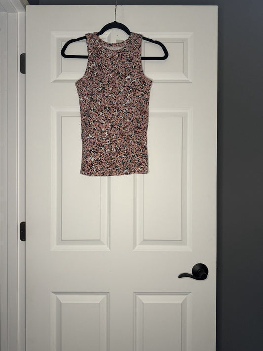 Maurice’s Sleeveless Ribbed Blouse Medium Mauve Black Green White Floral Nwt