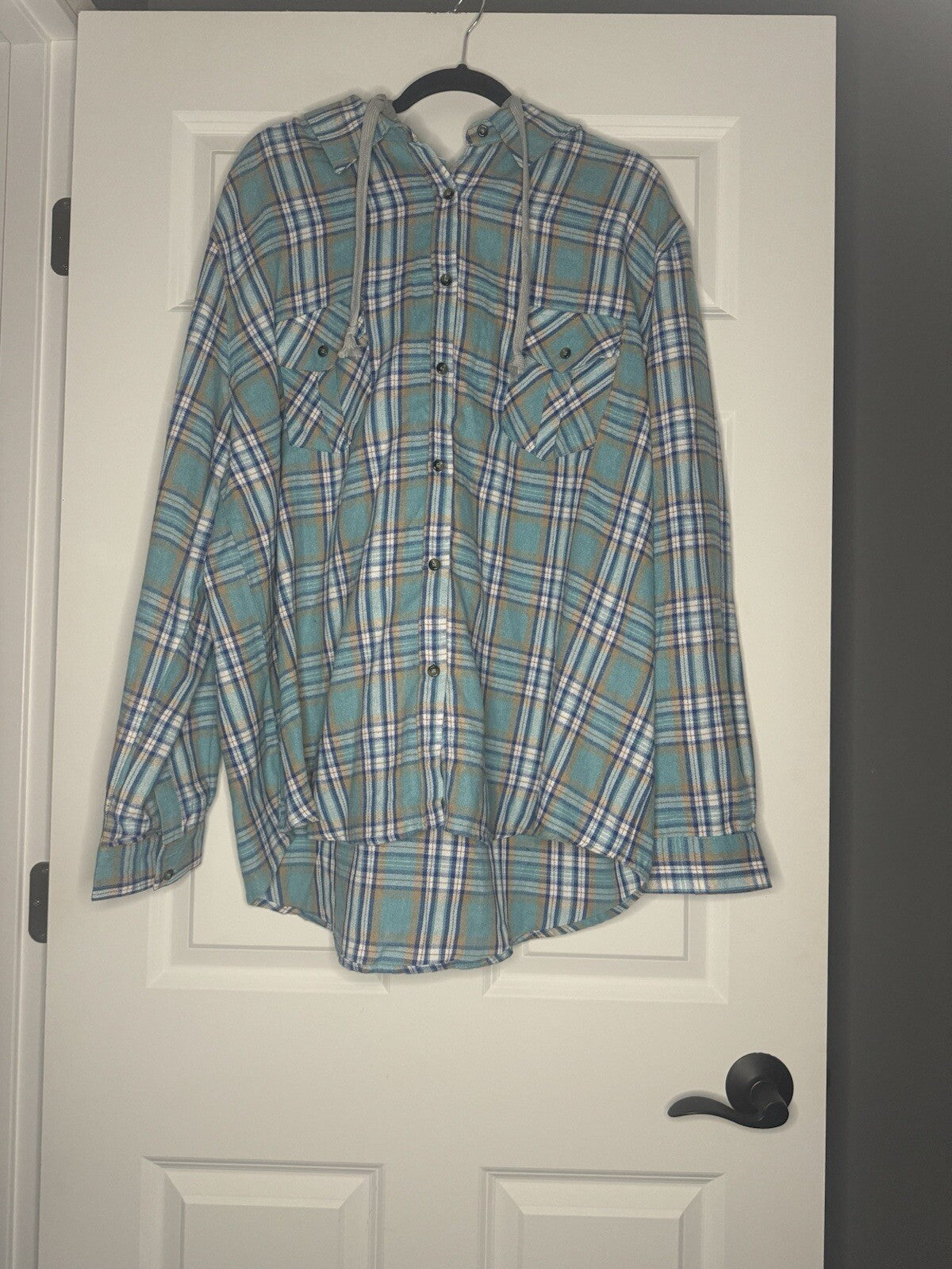 Ps Kate Button Up Blouse W Detach Hood 2x Teal Brown Blue White 