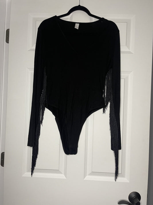 Unbranded Long Sleeve Bodysuit Large With Fringe New Without Tags 