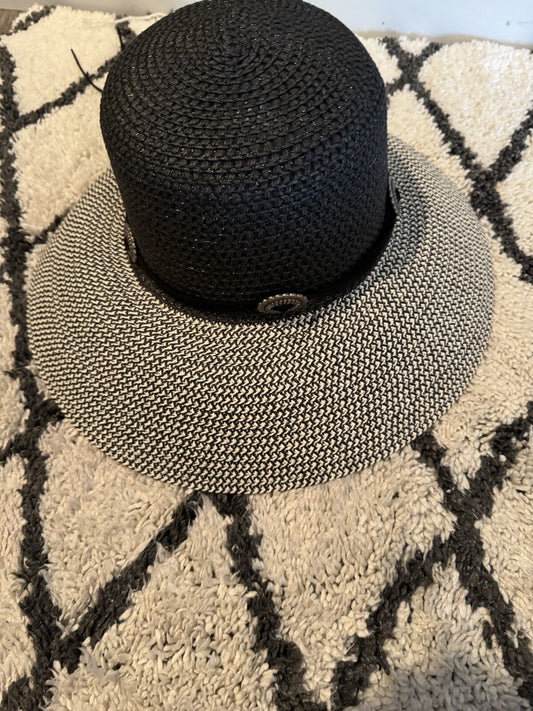 Arianna By Howard’s Beach Hat Black White Woven Band Needs Glued Down Nwt 
