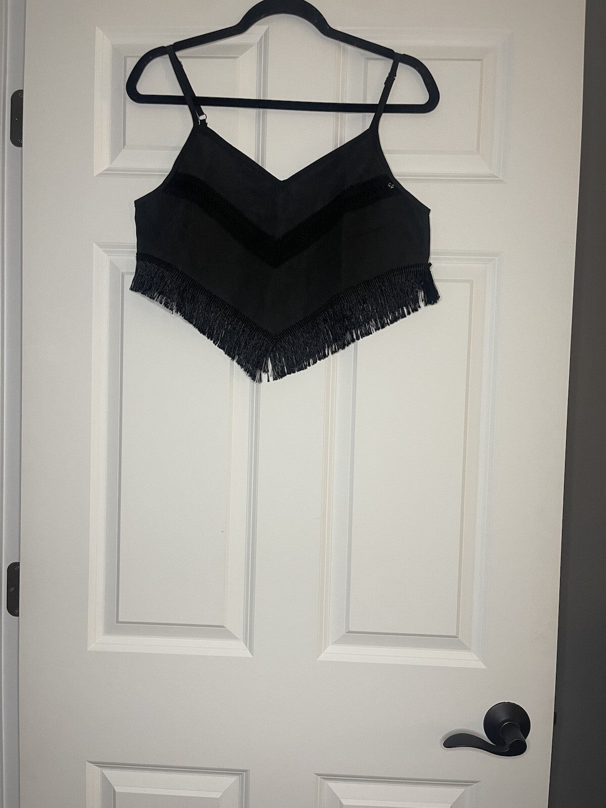 Shein Sleeveless Crop Top W Fringe Charcoal Small