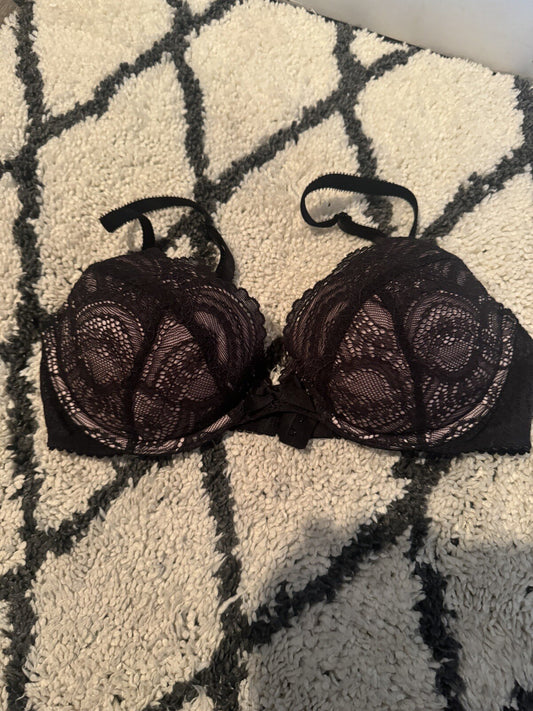Victorias Secret Pink And Black Lace Bra 34c