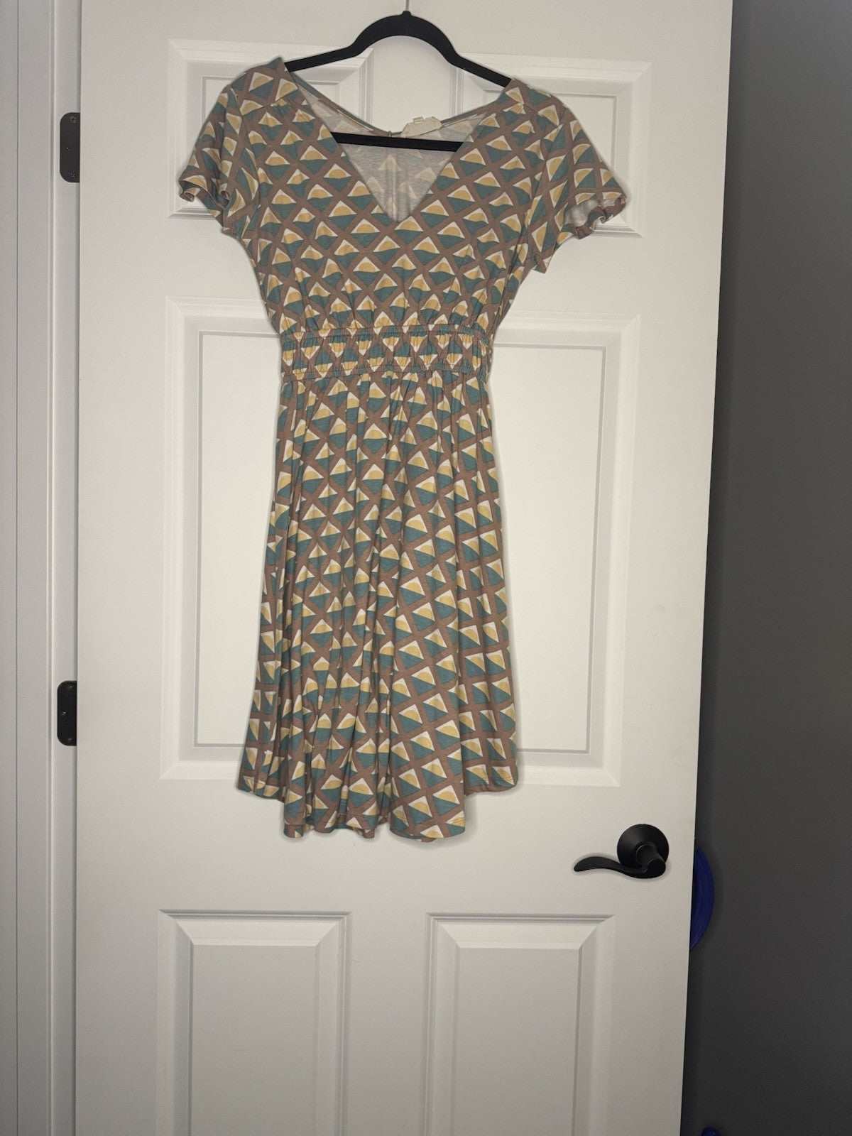 Synergy Short Sleeve Dress XS Mauve Green Yellow White Print 