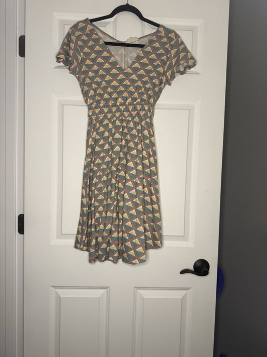 Synergy Short Sleeve Dress XS Mauve Green Yellow White Print 