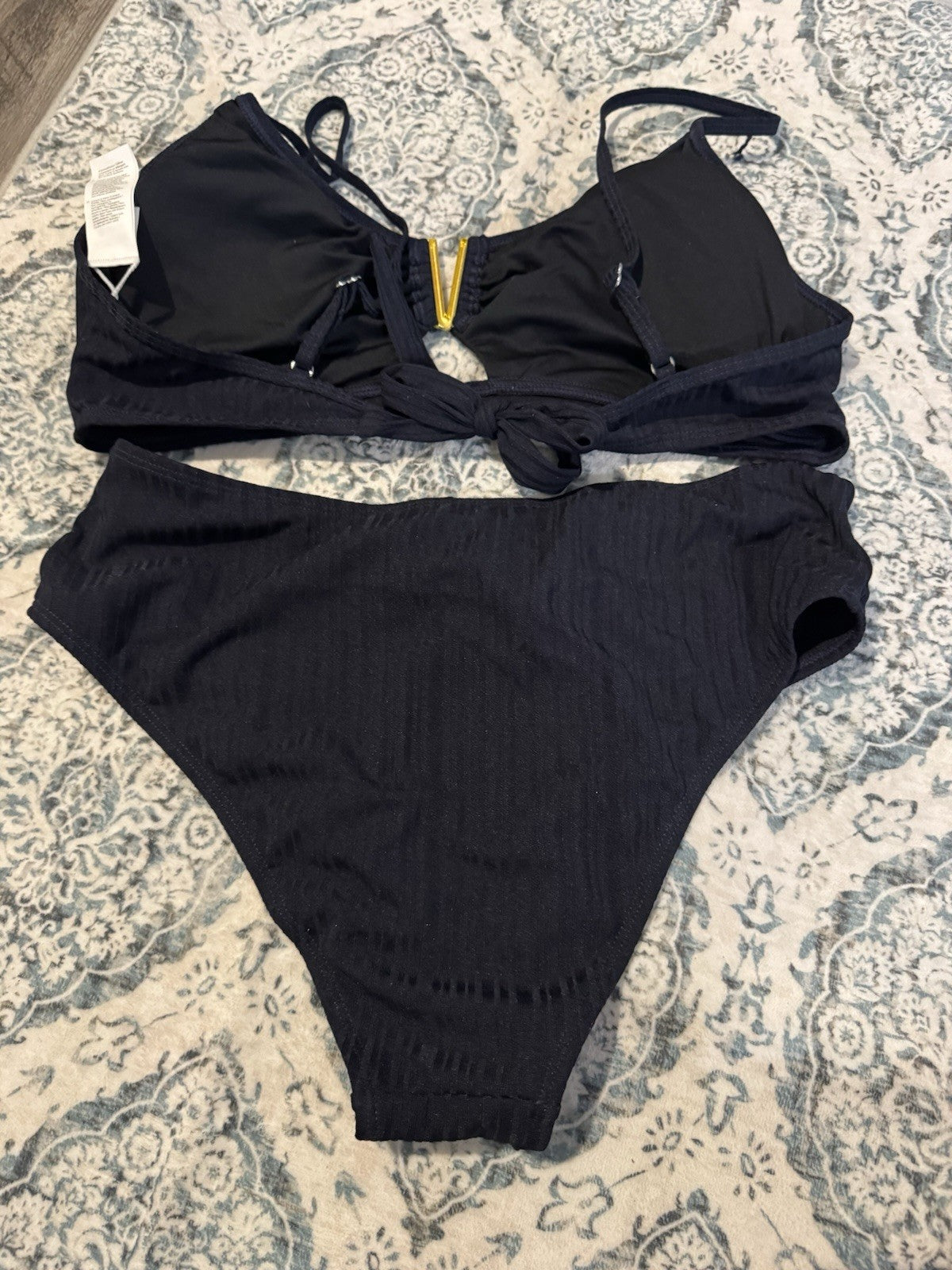 Cupshe 2 Pc Bikini Large Navy Lined Gold Center Nwt 
