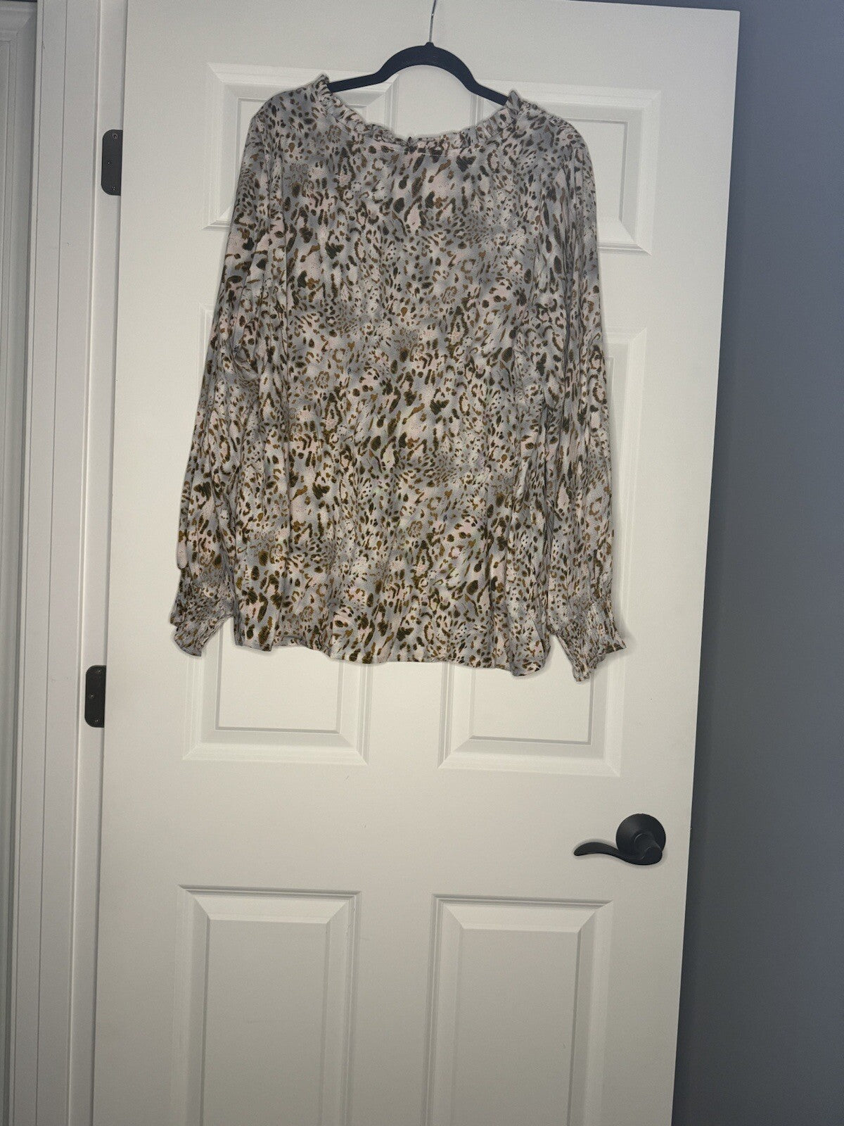 Kori Long Sleeve Blouse 2x Blueish Gray Brown Black Pink Print 