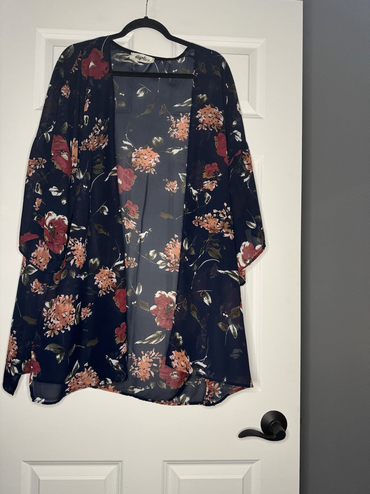Haptics Kimono 2x Sheer Navy W Multicolor Floral Print