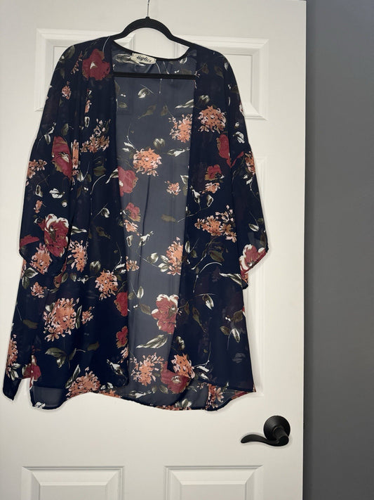Haptics Kimono 2x Sheer Navy W Multicolor Floral Print