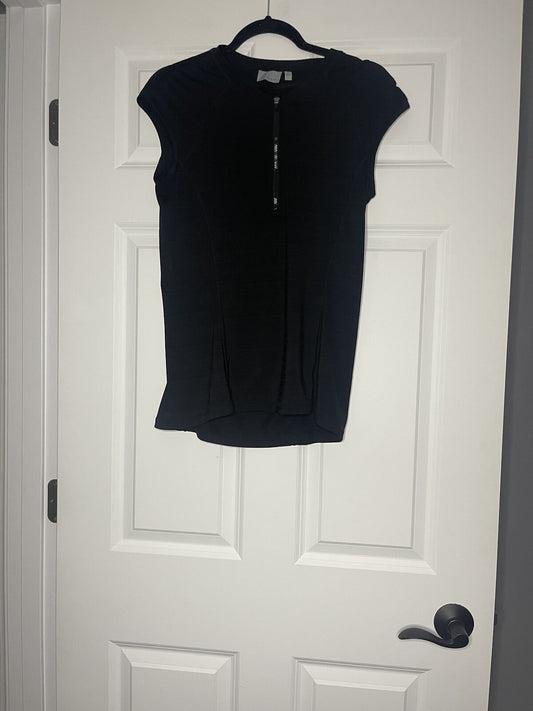 Athleta Short Sleeve Half Zip Top Medium Black 