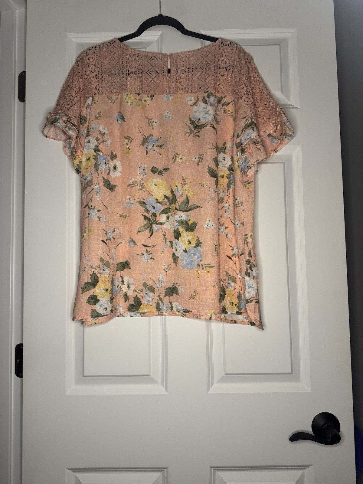 Doe And Rae Short Sleeve Blouse 1x Peach Green Blue Yellow W Lace Nwt 36 