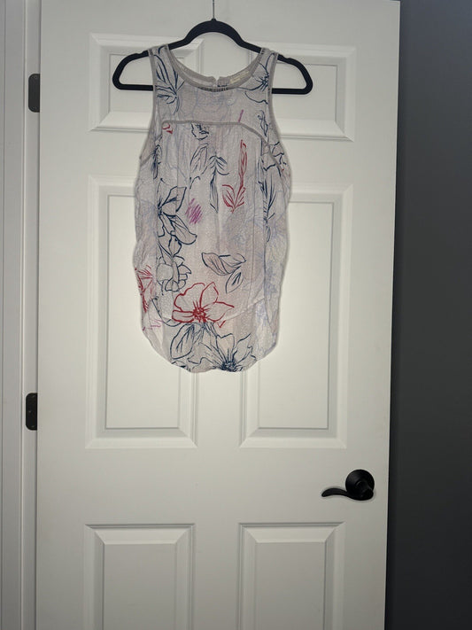 Love stitch Sleeveless Blouse Small White With Blue Pink Red Floral 