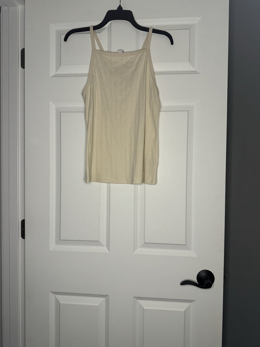 Old Navy Sleeveless Blouse Cream Ribbed With Multi Cut Out Large Nwt 