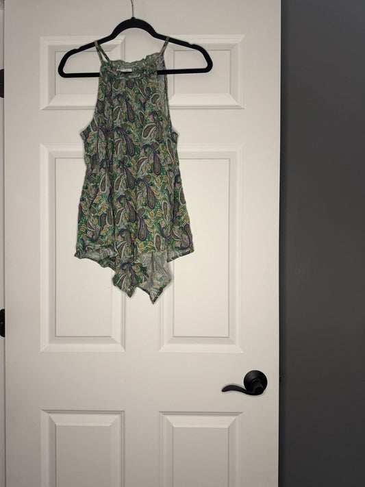 Maurice’s Sleeveless Blouse Medium Green W Multicolor Paisley Print Nwt 