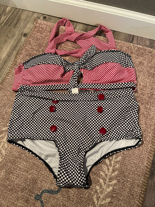 Unbranded 2 Piece Bikini Large Black Red White New 