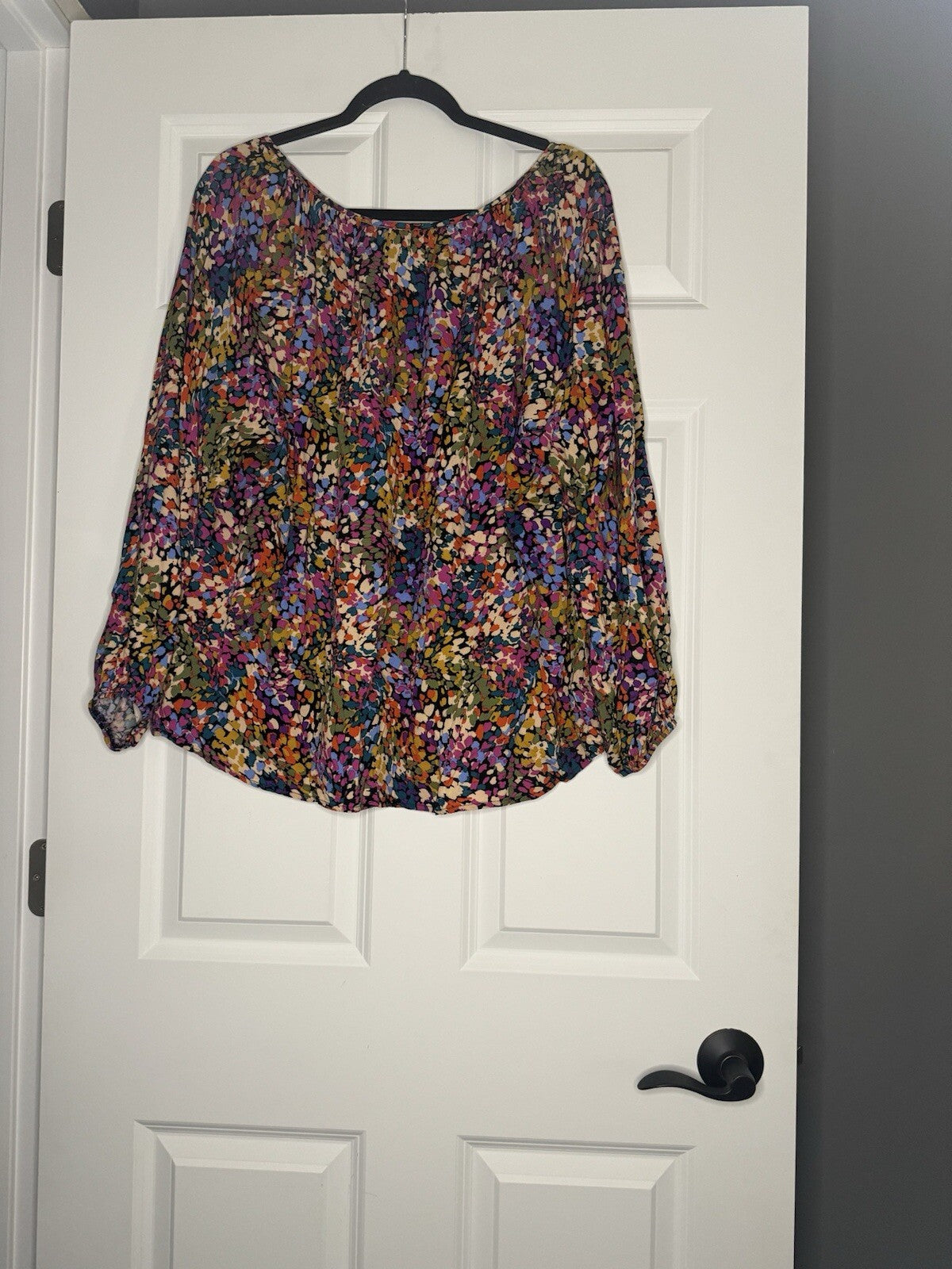 Emily Wonder Long Sleeve Blouse 2x Green Pink Red Blue Mustard Multi Print 