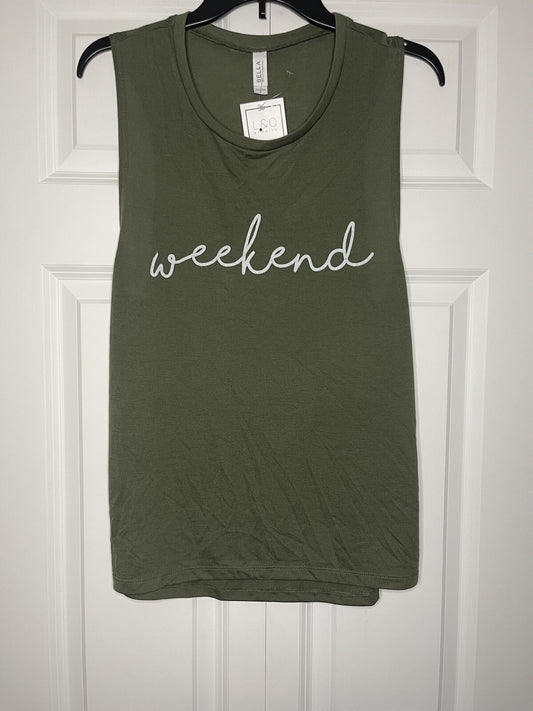 Bella Canvas sleeveless tank weekend large green nwt 