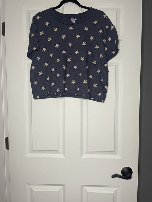 Alternative cotton cropped t shirt xl blue with white stars 