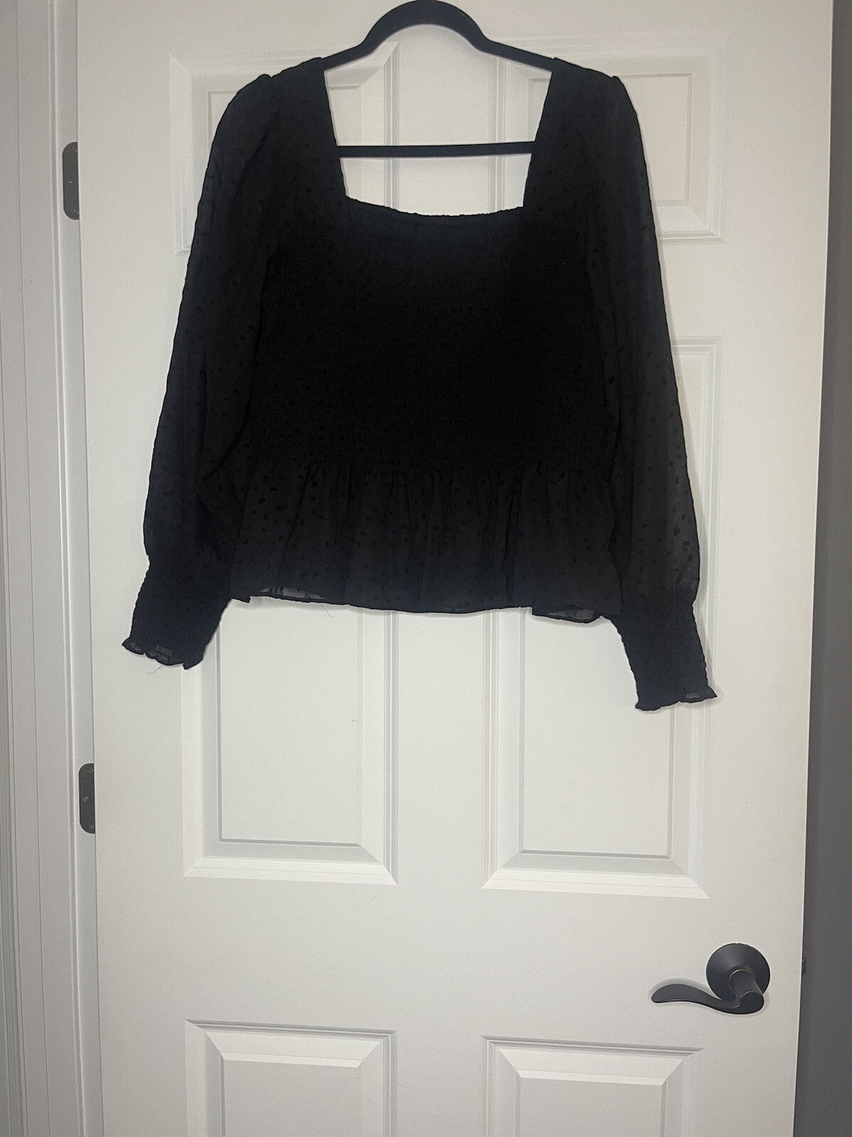 Nine West Black Long Sleeve Blouse W Polka Dot And Sheer Sleeves Xl Nwt 