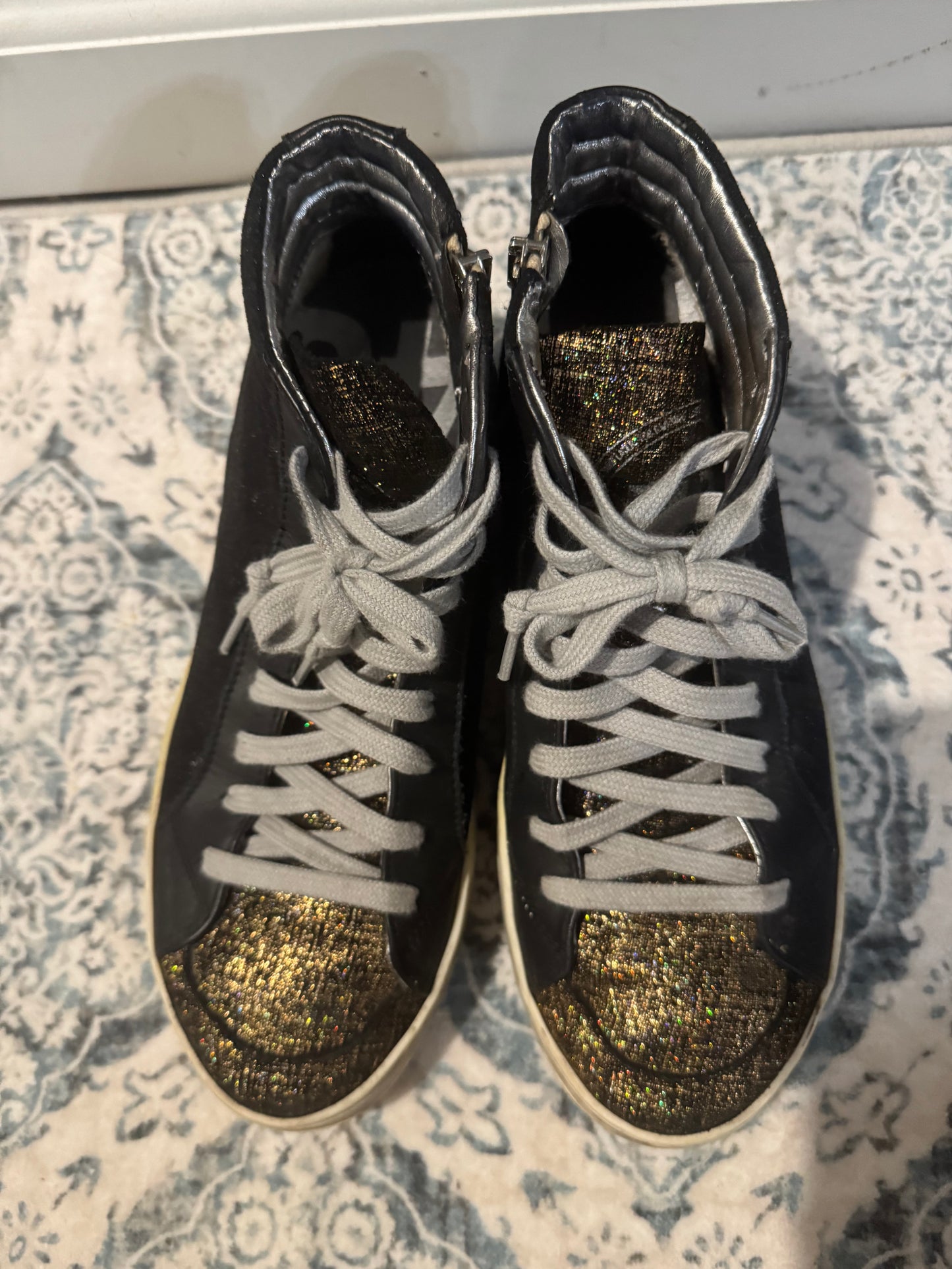 P448 high top sneakers size 37 black gold sparkle