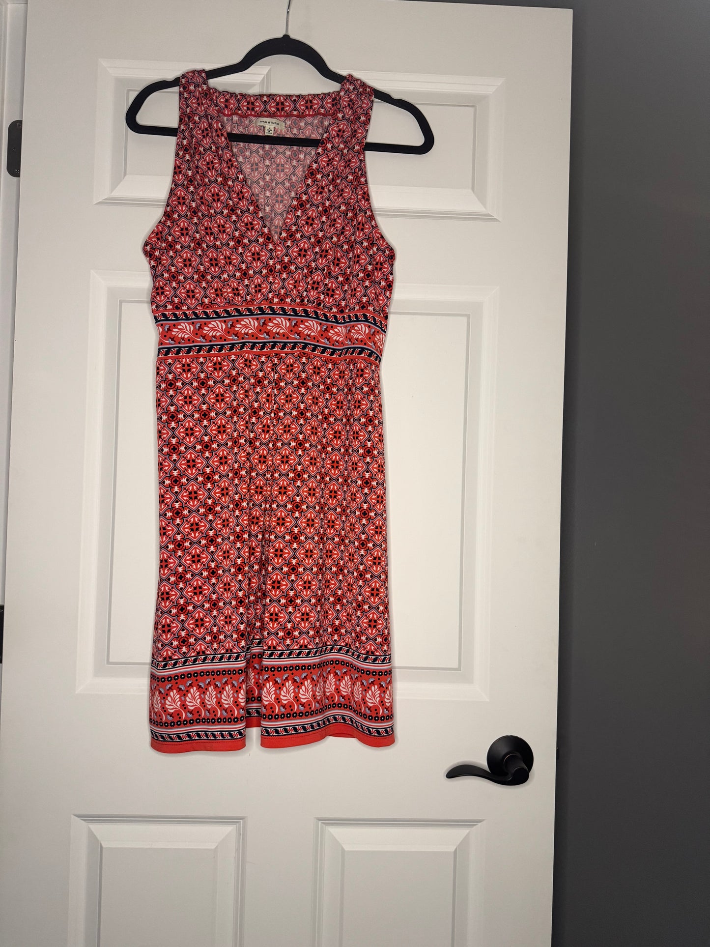 Max studio sleeveless dress short large orange blue red white print