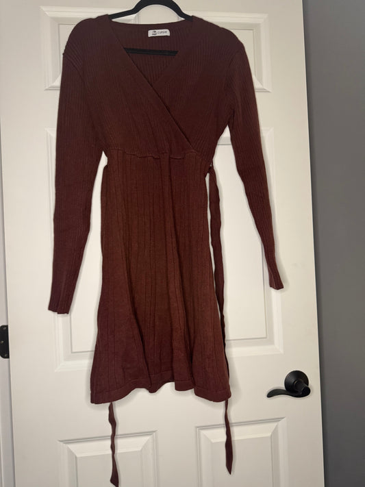 Cupshe deep reddish brown ribbed  dress w belt xl new without tags