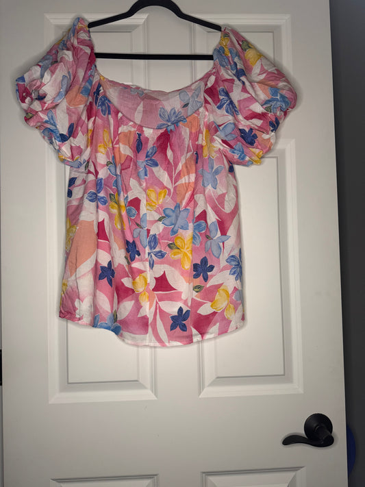 Gee Gee off the shoulder blouse short sleeve 2xl pink blue yellow orange white floral