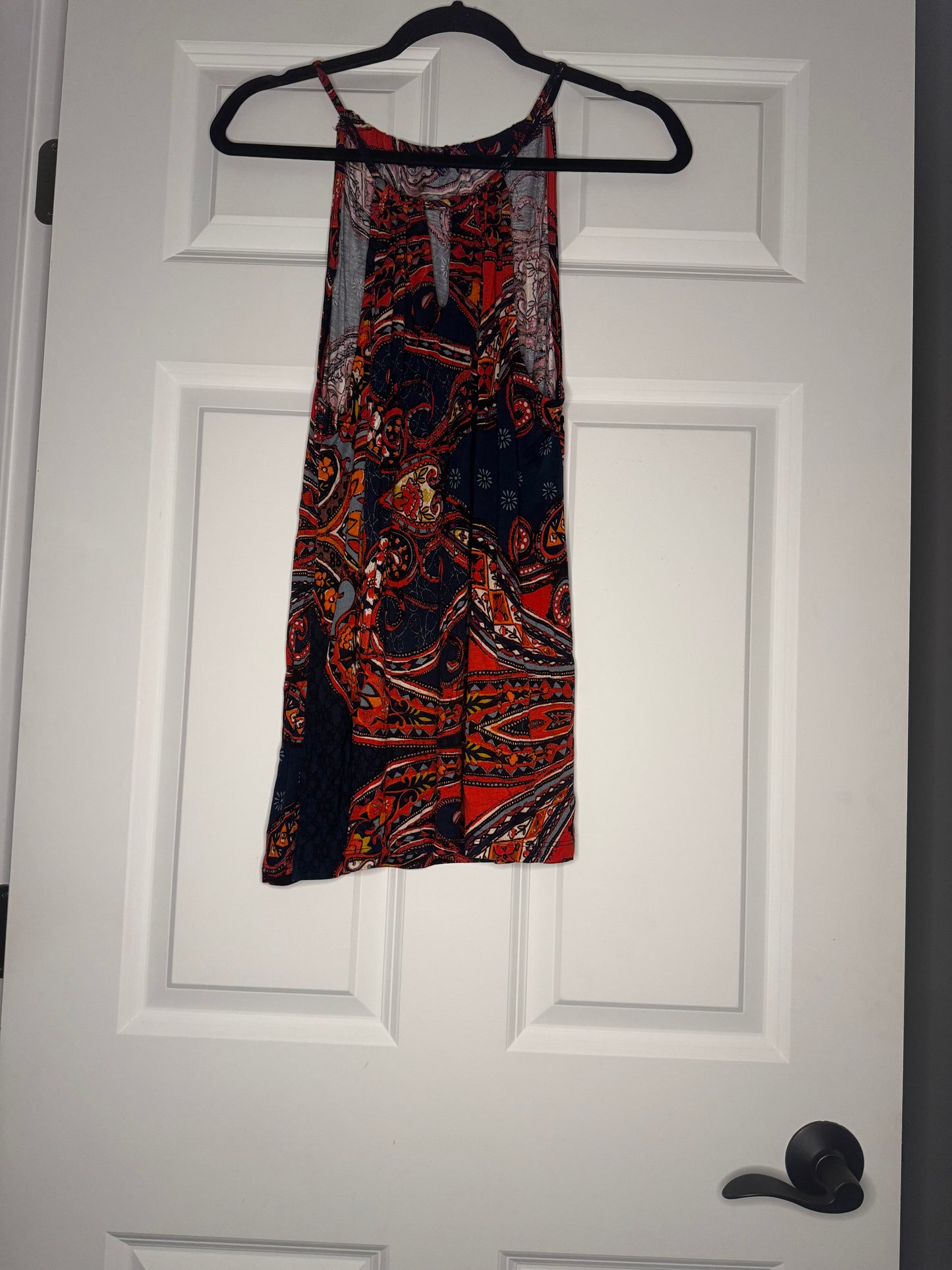 Lascana sleeveless blouse 12/14 navy with red orange gray multicolor print nwt