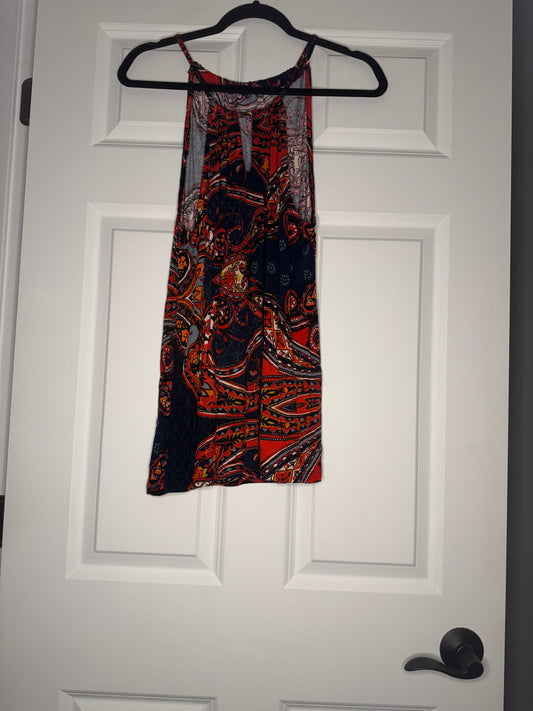 Lascana sleeveless blouse 12/14 navy with red orange gray multicolor print nwt
