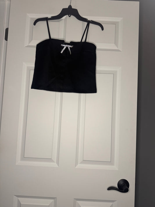 Hm sleeveless cropped blouse XS black w beaded bow decor nwt