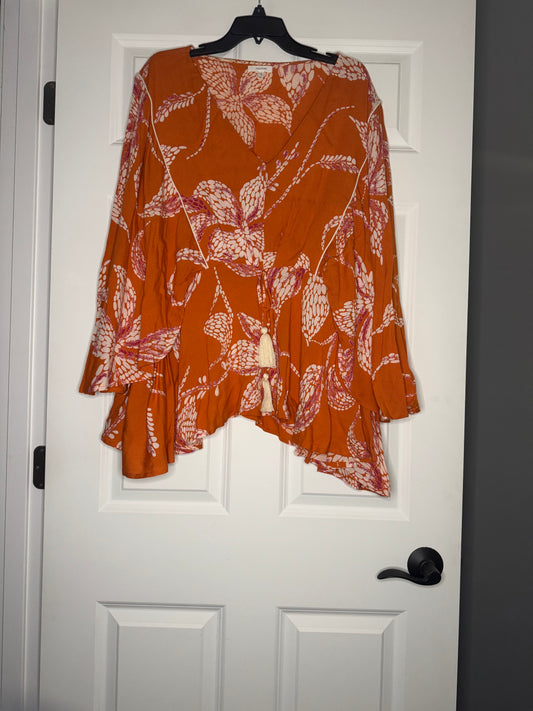 Maurice’s long sleeve flowy blouse 3x orange with pink floral
