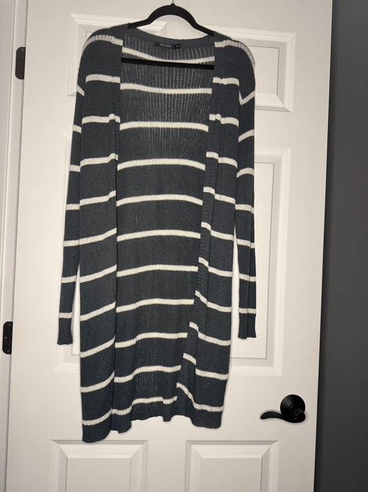 Doe and Rae cardigan medium ribbed blue and cream stripe