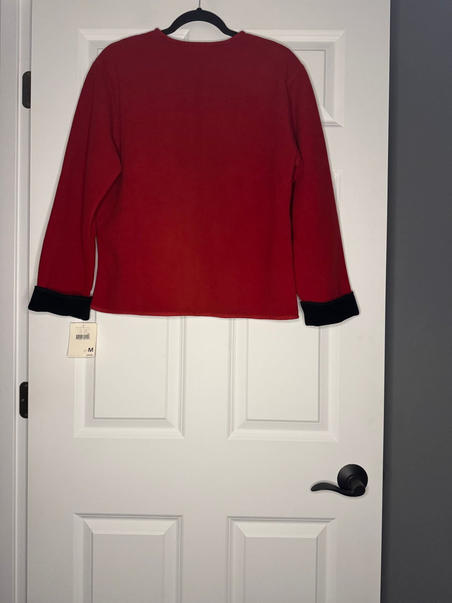 Susan Bristol zip up cardigan medium red black nwt $52