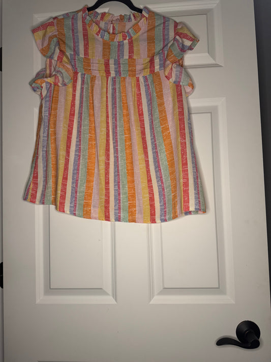 Unbranded short sleeve top pink yellow purple green stripe xl