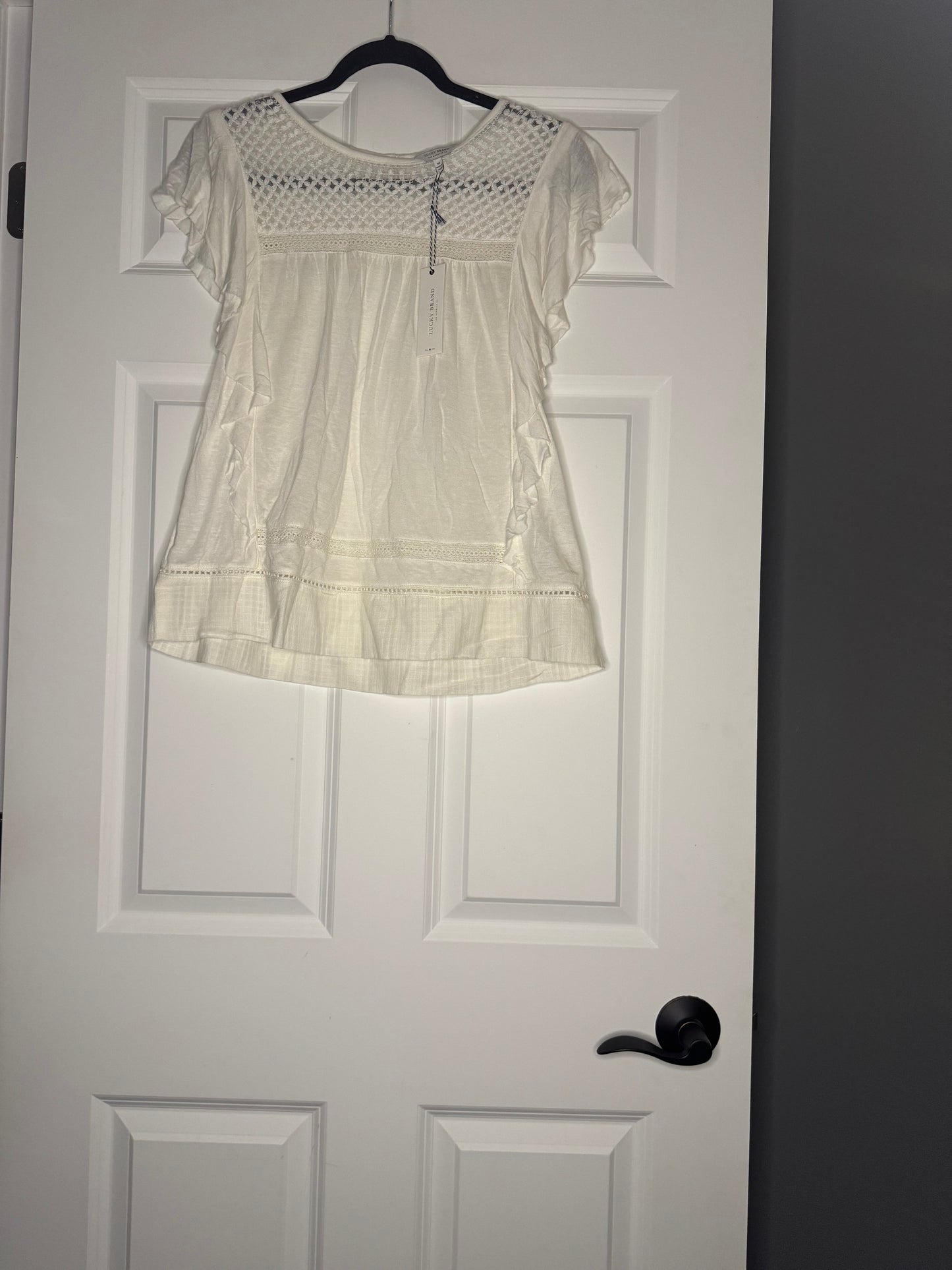 Lucky brand short sleeve blouse ivory medium lace top nwt 69.50