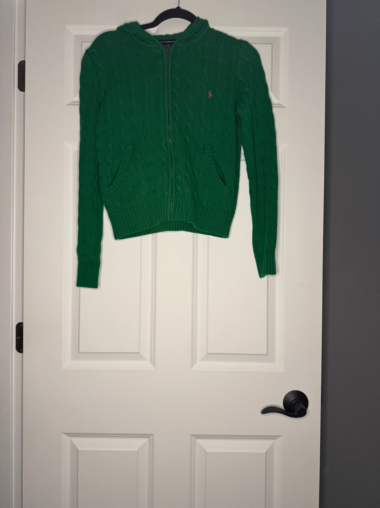 Ralph lauren sport zip up hooded sweatshirt medium green vintage