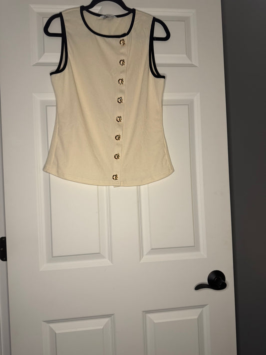 Cupshe sleeveless button up blouse top sewn xl gold cream black nwot