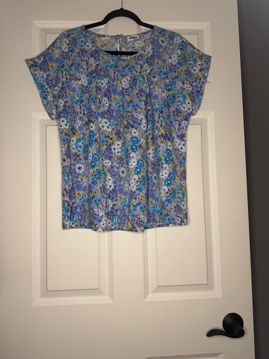 Pulse short sleeve blouse xl purple with blue yellow brown white floral