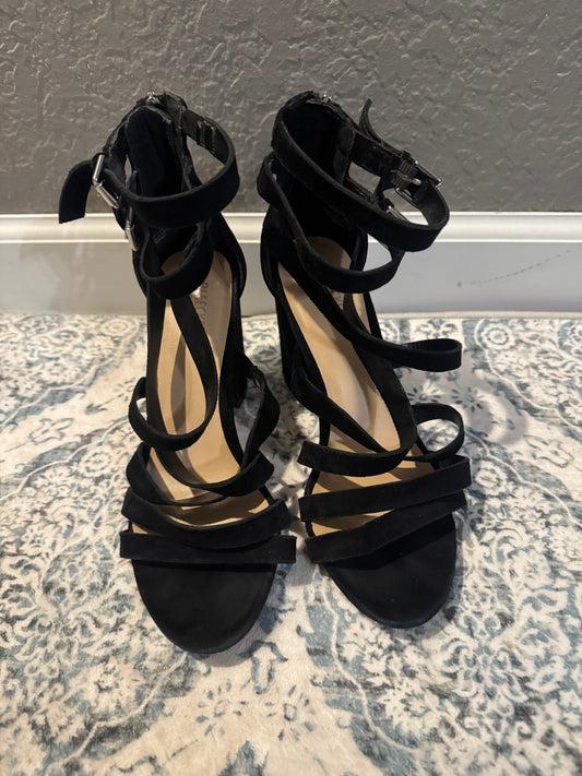 Bleeker bond black strappy leather heels size 7