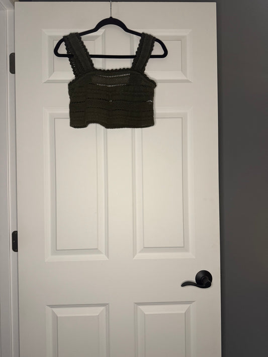 Aerie cropped lace XS green top