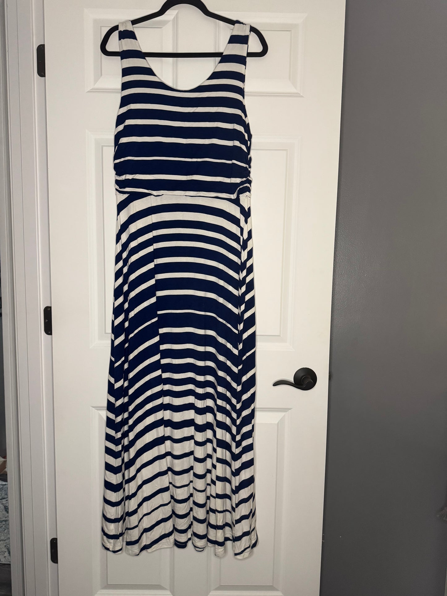 Athleta sleeveless maxi dress blue white stripe xl