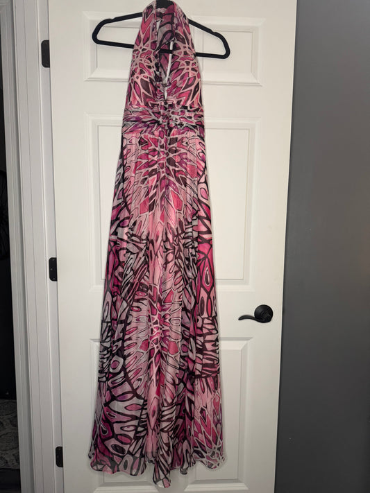 White House black market halter dress multi shade pink and plum print size 10