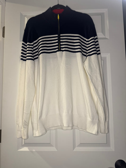 Brooks Brothers 100% supima cotton half zip sweater xl navy red cream